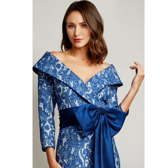 BNWT TADASHI SHOJI HINA PORTRAIT COLLAR BOW GOWN OFF SOULDER EVENING FORMAL - Picture 4 of 4